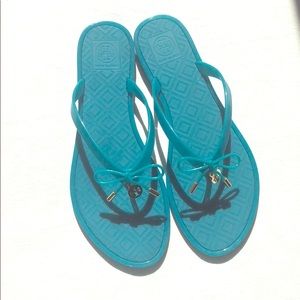 Like New Tory Burch Teal Jelly Flip Flops Size 9